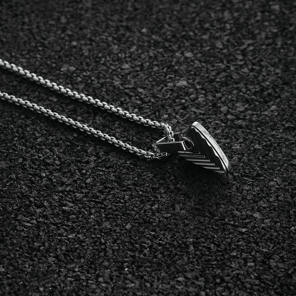 Chevron Pendant Shield - Silver